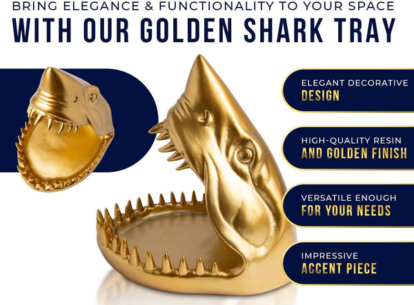 Shark Resin Figurine – Stylish Shark Sculpture with Open Bowl Design for Snacks, Keys, or Trinkets – side angle – Comfify