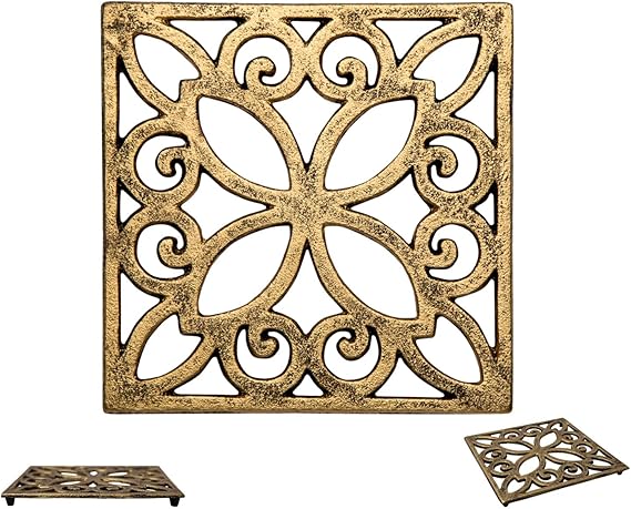 Cast Iron Trivet with Vintage Pattern and Rubber Pegs