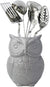Owl Utensil Holder Decorative Ceramic Cookware Crock & Organizer, in Lovely Grey Color - Utensil Caddy and Perfect Kitchen Ceramic Decor Gift - 5" L x 7" H x 4" W – front view – Comfify