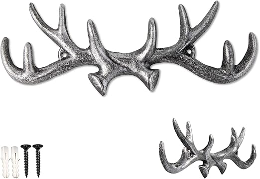 Vintage Cast Iron Deer Antlers Wall Hooks