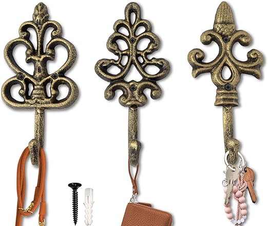 Shabby Chic Cast Iron Decorative Wall Hooks - Rustic - Golden - Farmhouse