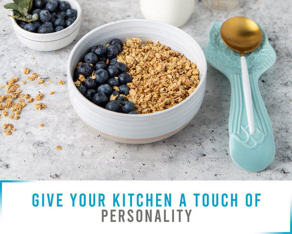 Aqua Blue Owl Spoon Rest – Modern Farmhouse Ceramic Utensil Holder for Kitchen or Stove | Chip-Free & Dishwasher Safe