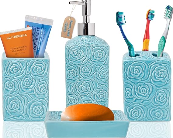 Designer - 4 Piece Bathroom Accessories Set - Ocean Waves Design