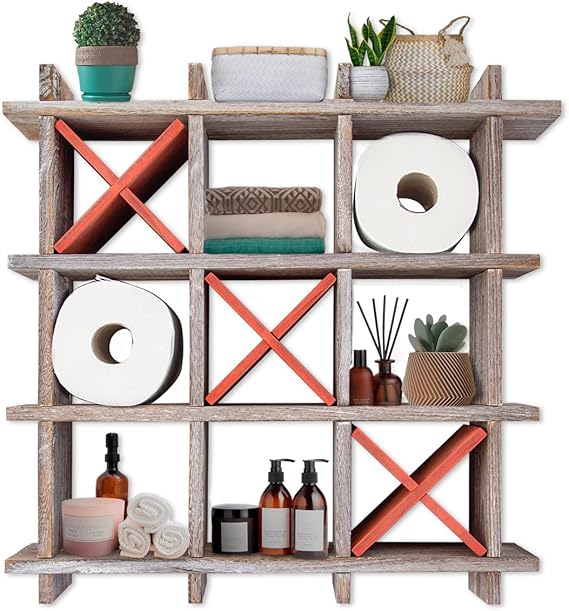 Unique Rustic Tic-Tac-Toe Toilet Paper Holder for Bathroom - Country Modern Toilet Paper Storage