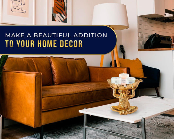 Adorable Monkey Resin Bowl with Split Leaf Dish – Detailed Sculpture for Snacks, Nuts, Candies & More – Modern Gold Finish Decor for Keys & Jewelry