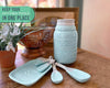 Mason Jar Kitchenware Set – Aqua Blue Ceramic Decor with 4 Measuring Cups, 4 Measuring Spoons, and Spoon Rest – back view – Comfify