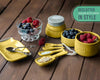 Mason Jar Kitchenware Set – Yellow Ceramic Decor with 4 Measuring Cups, 4 Measuring Spoons, Spoon Rest – detail close-up – Comfify