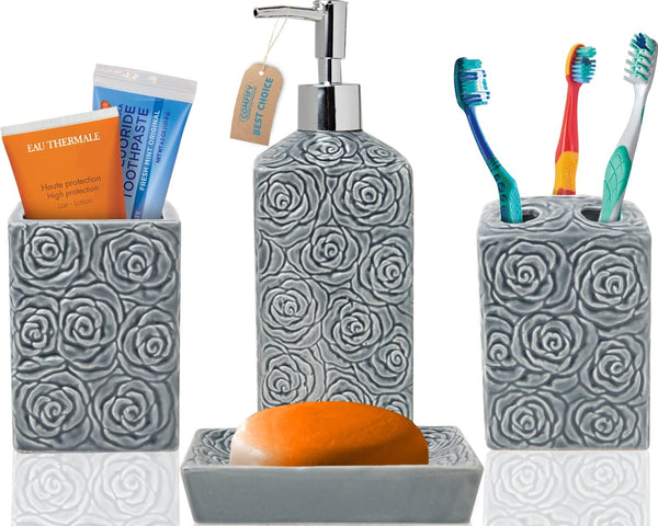 Designer 4-Piece Bathroom Accessory Set - Rose texture design