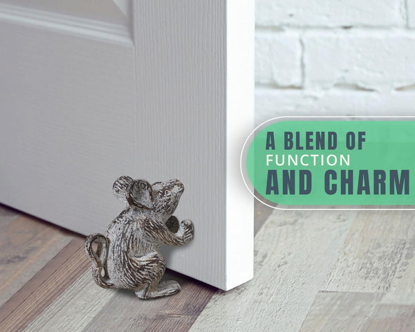 Cast Iron Mouse Door Stop – One Vintage Rustic Wedge for Bedroom, Bath, or Entry – detail close-up – Comfify