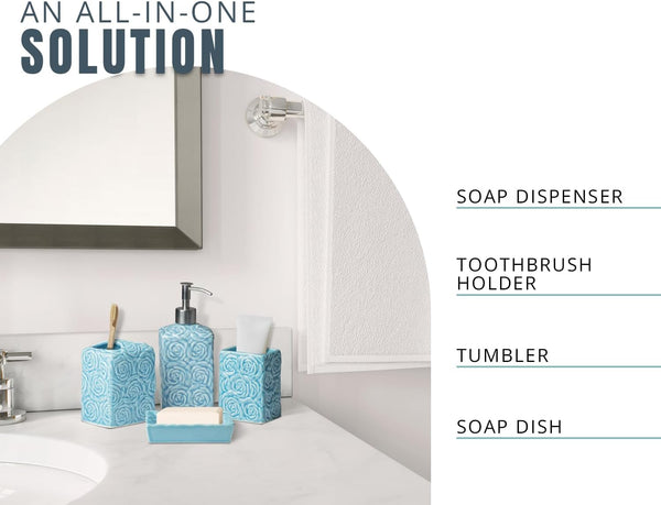 Designer 4-Piece Bathroom Accessory Set - Rose texture design