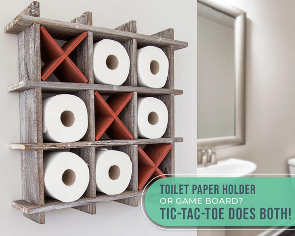 Unique Rustic Tic-Tac-Toe Toilet Paper Holder for Bathroom - Country Modern Toilet Paper Storage