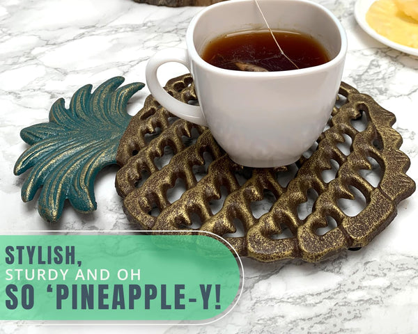 Cast Iron Pineapple Trivet in Rustic Finish w/ Rubber Pegs
