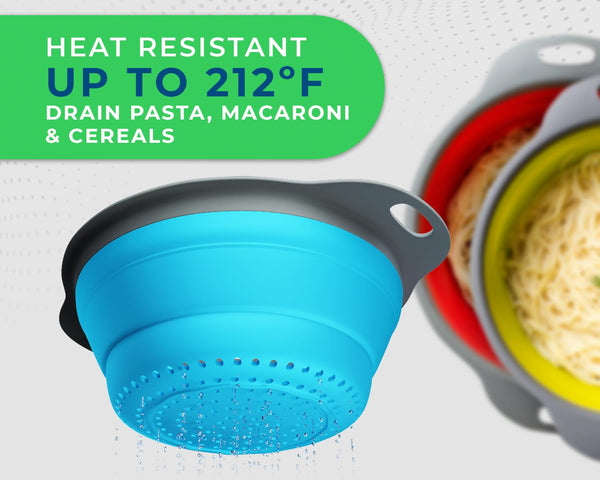 Collapsible Silicone Strainer Set (3-Pack) – Space-Saving Colanders for Pasta, Veggies, Fruits & More – Ideal for Home, Camping & RV Use by Comfify