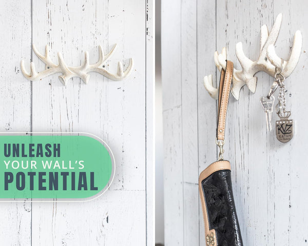 Vintage Cast Iron Deer Antlers Wall Hooks