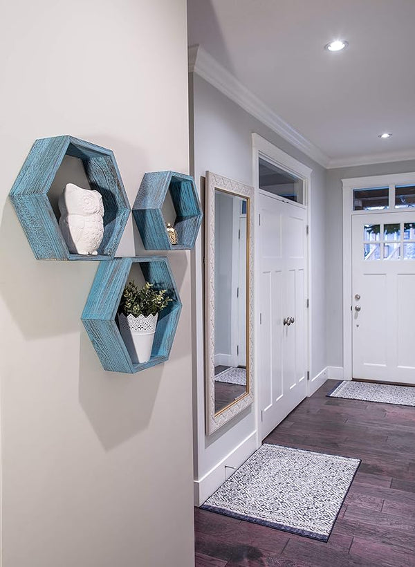 Rustic Wall Mounted Hexagonal Floating Shelves – Set of 3
