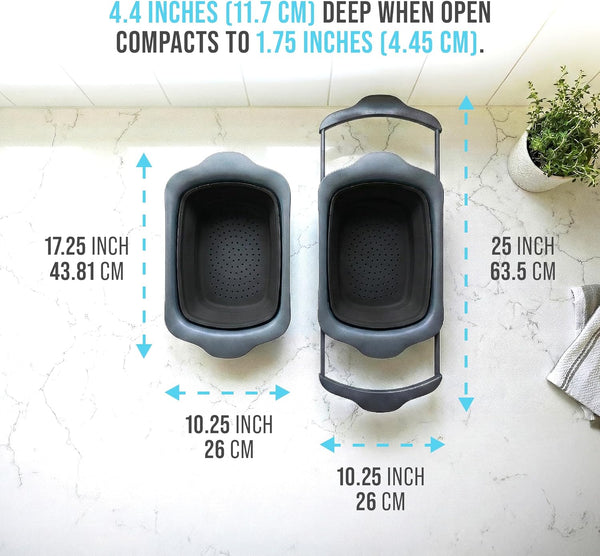 Over-the-Sink Colander with Handles – Sleek Plastic Black Kitchen Strainer for Pasta, Vegetables & Fruits – scale comparison – Comfify