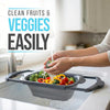 XL Large Kitchen Strainer - Collapsible Silicone Over-The-Sink Colander with Extendable Handles - Use with Pasta, Fruit, Berries & Veggie - 6 Quart - Gray – back view – Comfify