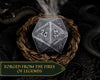Frosted Iron Cast D20 Dice – Heavy Metal 20-Sided Die for DND & RPG | Weathered Silver Finish | Gift-Ready Display, Paperweight, Collector’s Piece