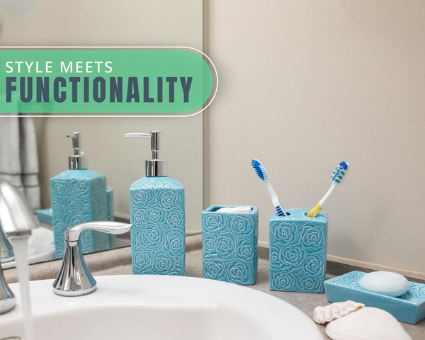 Designer 4-Piece Bathroom Accessory Set - Rose texture design