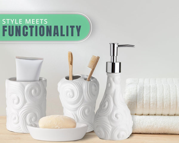 Designer - 4 Piece Bathroom Accessories Set - Ocean Waves Design