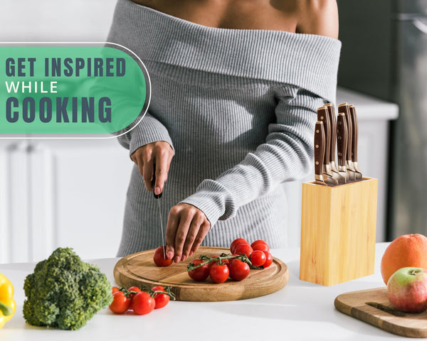 Ergonomic Bamboo Knife Block – Wide Countertop Holder for All Knife Sizes – Sleek, Durable & Versatile Kitchen Organizer