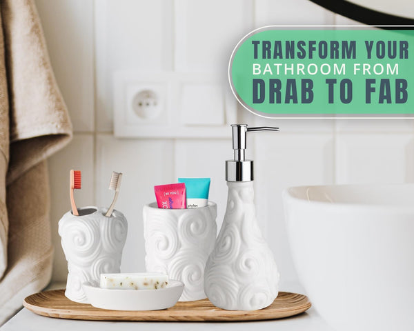 Designer - 4 Piece Bathroom Accessories Set - Ocean Waves Design