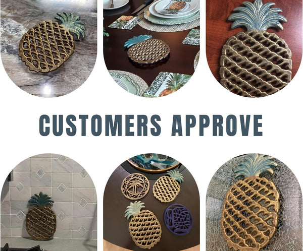 Cast Iron Pineapple Trivet in Rustic Finish w/ Rubber Pegs