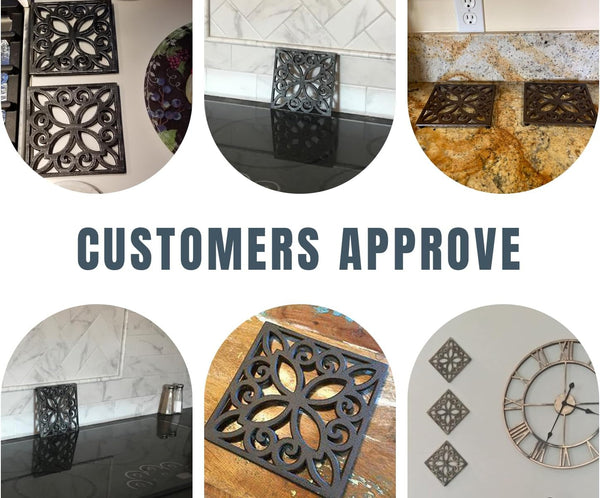 Cast Iron Trivet with Vintage Pattern and Rubber Pegs