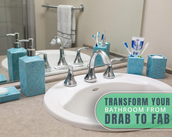 Designer 4-Piece Bathroom Accessory Set - Rose texture design