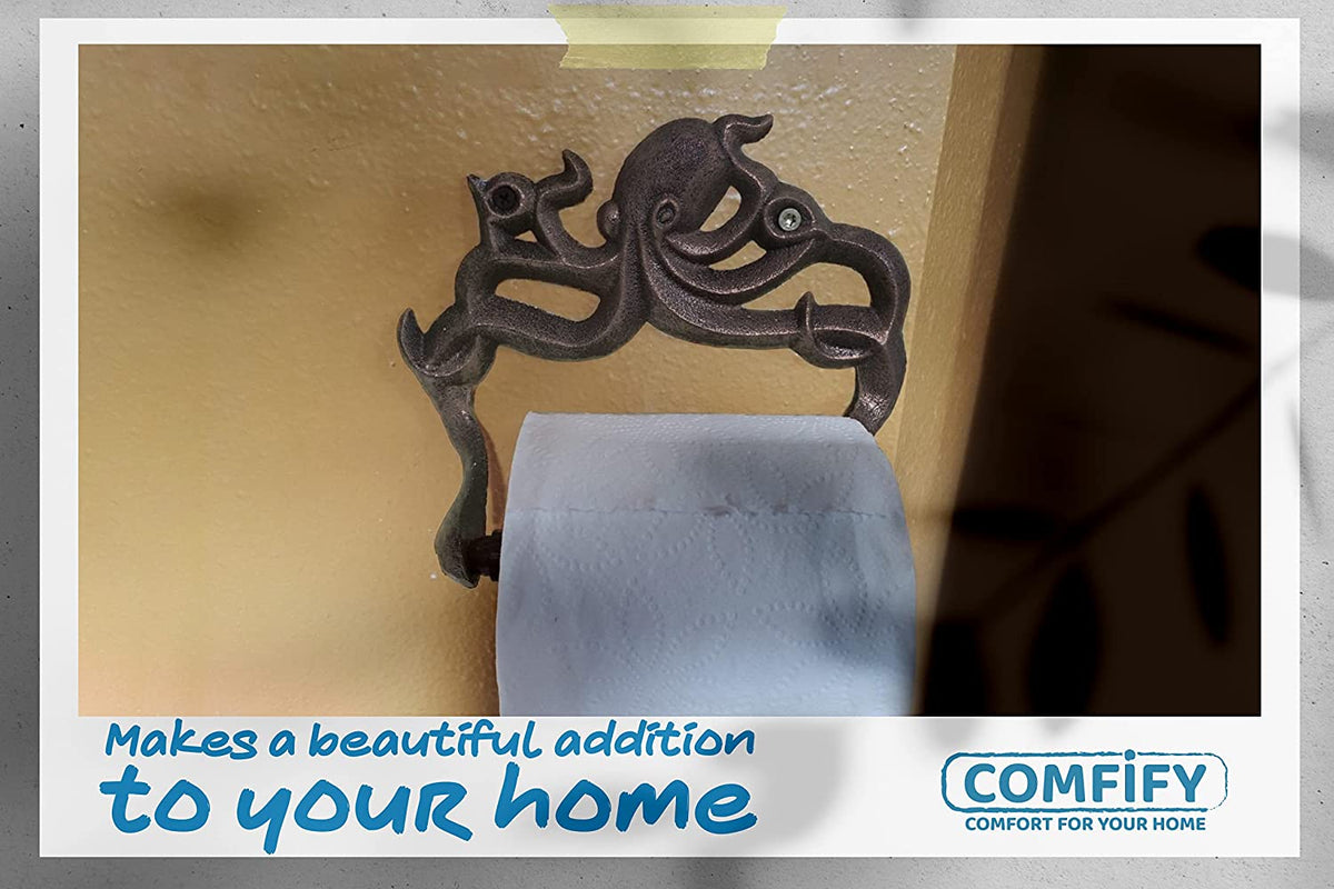 Comfify Decorative Cast Iron Octopus Toilet Paper Roll Holder Brown