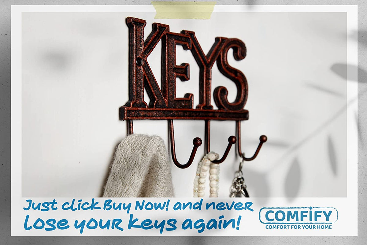 Comfify Key Holder for Wall - Cast Iron Decorative Farmhouse Rustic Wall  Mount Key Organizer - 4 Key…See more Comfify Key Holder for Wall - Cast  Iron