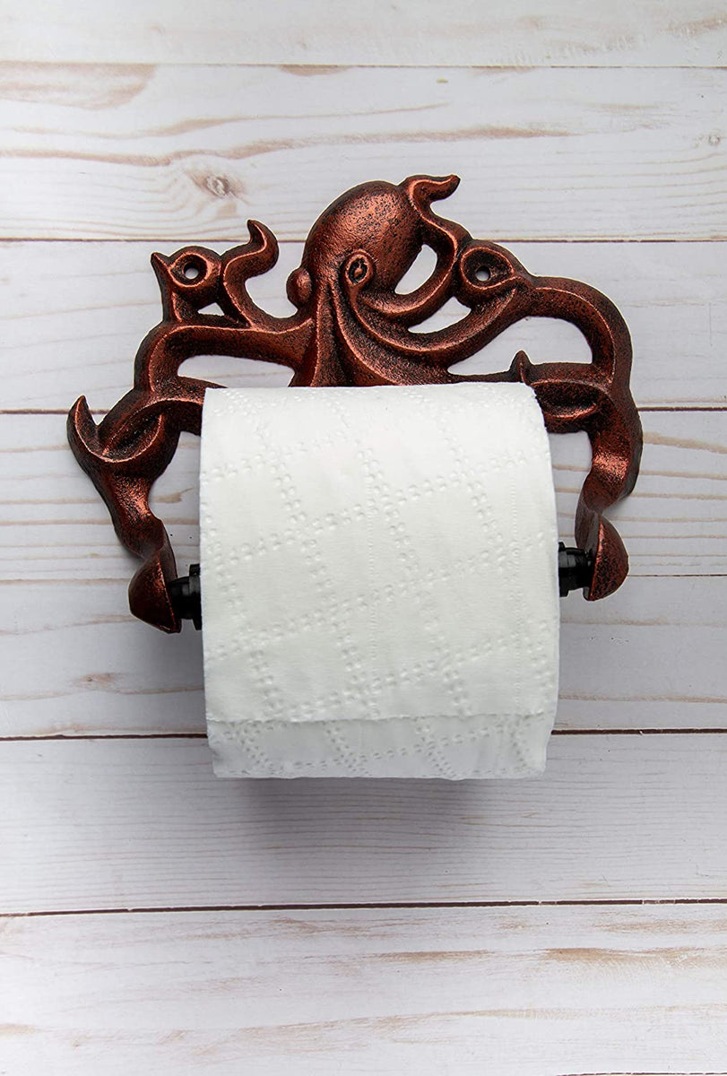Comfify Decorative Cast Iron Octopus Toilet Paper Roll Holder – Wall Mounted Octopus Décor for Bathroom – Kraken, Nautical Bathroom Accessory – Easy