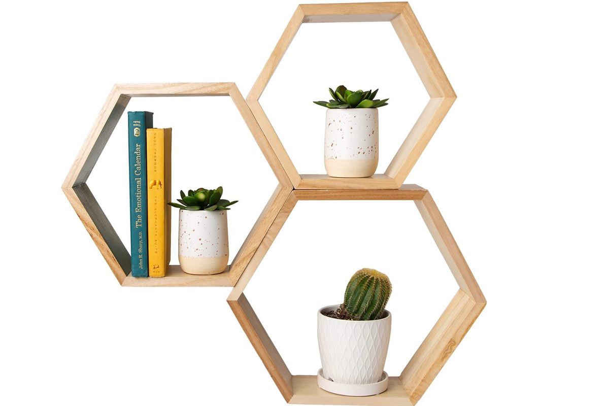Rustic Wall Mounted Hexagonal Floating Shelves Set of 3 Comfify