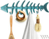 Decorative Cast Iron Hanger w/ 4 “Fish Bones” Hooks