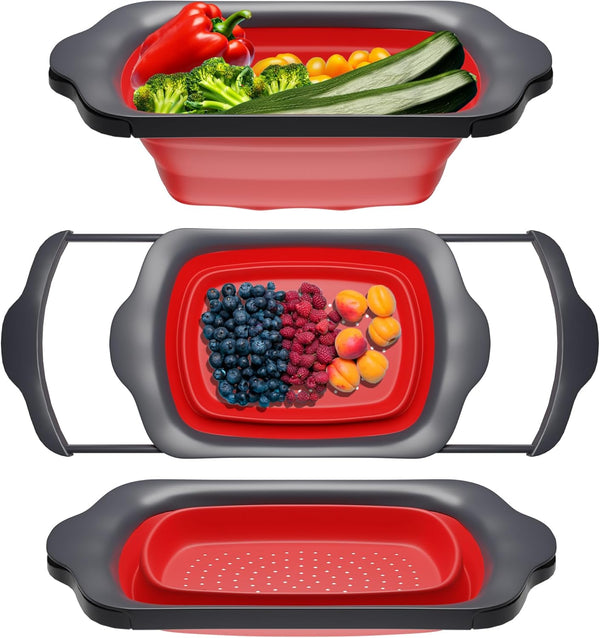 Collapsible Kitchen Colander - Over the Sink Kitchen Strainer - Blue & Grey