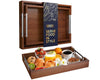 Modern Bamboo Serving Tray with Metal Handles – Dark Brown Wooden Ottoman Tray for Food, Entertaining & Decor