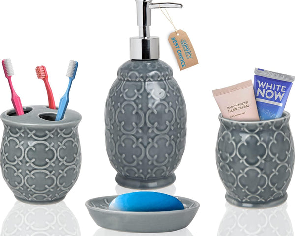 Designer 4-Piece Bathroom Accessory Set - Moroccan Trellis Design
