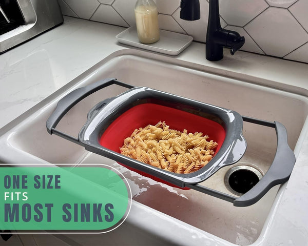 Collapsible Kitchen Colander - Over the Sink Kitchen Strainer - Blue & Grey