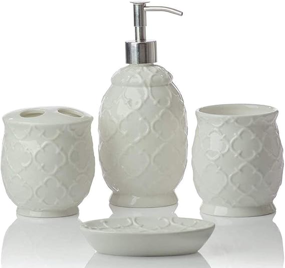 Designer 4-Piece Bathroom Accessory Set - Moroccan Trellis Design