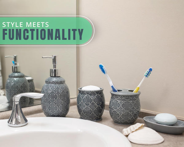 Designer 4-Piece Bathroom Accessory Set - Moroccan Trellis Design