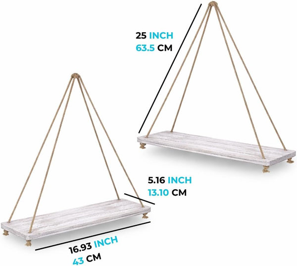 Hanging Shelves for Wall - Set of 2 – Rustic Farmhouse Boho Shelves with String – scale comparison – Comfify