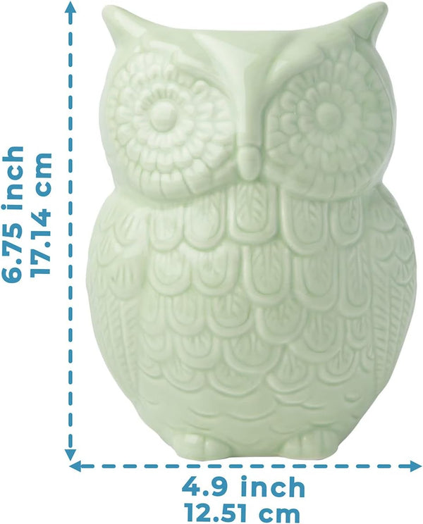 Owl Utensil Holder Decorative Ceramic Cookware Crock & Organizer, in Lovely Green Color - Utensil Caddy and Perfect Kitchen Ceramic Decor Gift - 5” x 7” x 4” Size – scale comparison – Comfify