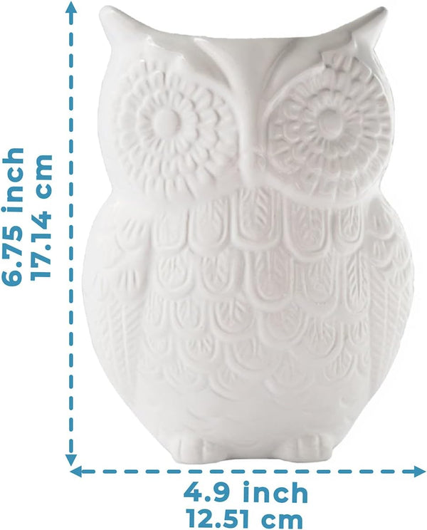 Owl Utensil Holder Decorative Ceramic Cookware Crock & Organizer, in Lovely White Color - Utensil Shaped Caddy and Perfect Kitchen Ceramic Decor Gift for Countertop - 5” x 7” x 4” Size – packaging view – Comfify