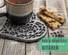 Cast Iron “Heart” Trivet with Rustic Finish and Rubber Pegs