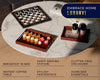 Modern Bamboo Serving Tray with Metal Handles – Dark Brown Wooden Ottoman Tray for Food, Entertaining & Decor