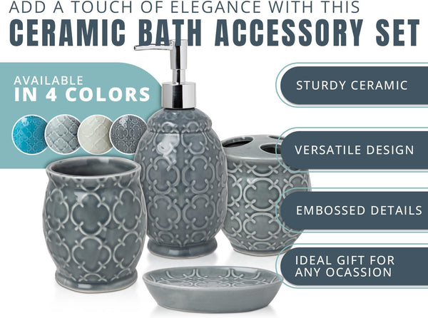 Designer 4-Piece Bathroom Accessory Set - Moroccan Trellis Design