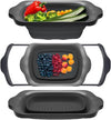 Over-the-Sink Colander with Handles – Sleek Plastic Black Kitchen Strainer for Pasta, Vegetables & Fruits – front view – Comfify