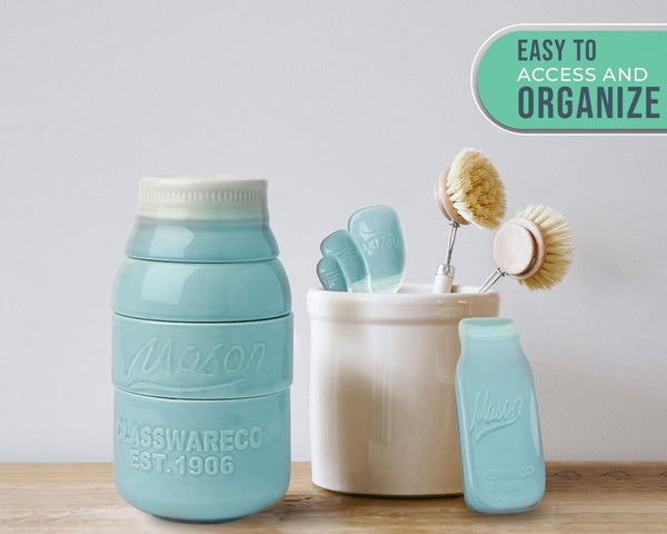 Mason Jar Kitchenware Set – Aqua Blue Ceramic Decor with 4 Measuring Cups, 4 Measuring Spoons, and Spoon Rest – scale comparison – Comfify