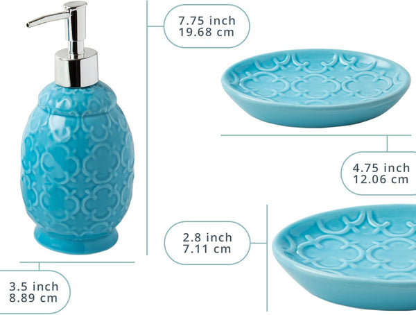 4-Piece Bathroom Accessory Set - Ceramic Bath Set with Blue Glossy Finish - Modern Vanity Accessories Including Soap Dish, Tumbler, and Toothbrush Holder – packaging view – Comfify