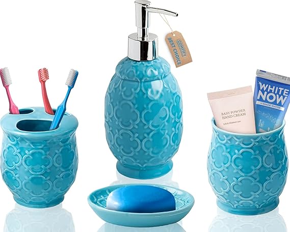 Designer 4-Piece Bathroom Accessory Set - Moroccan Trellis Design